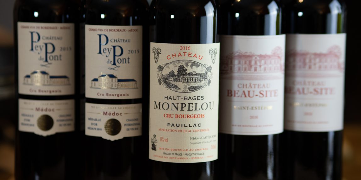 Bottles of Bordeaux wine